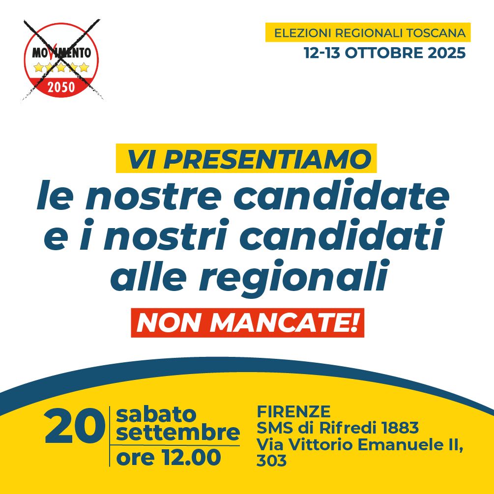 INVITO ALLA CITTADINANZA  Sabato 20 settembre alle ore 12 a Firenze presenteremo i nostri candidati.