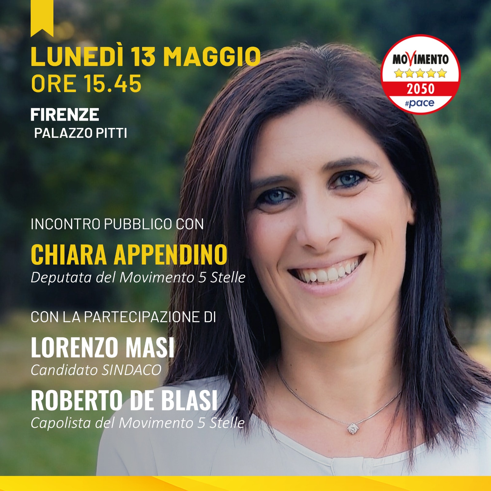 Roberto De Blasi capogruppo M5S: Lunedì 13 Maggio Chiara Appendino a #Firenze